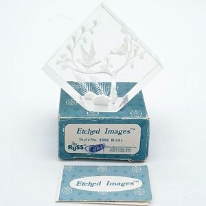 Russ Berrie Etched Images BIRDS Acrylic Paperweight 3586 Vintage NIB